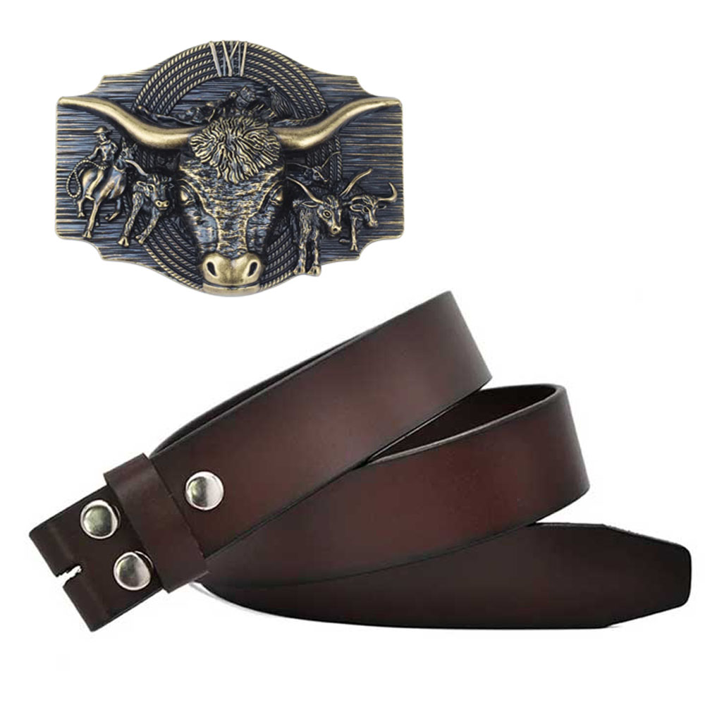🔥LAST DAY 50% OFF🔥Western Style Bull Head Genuine Leather Belt Set