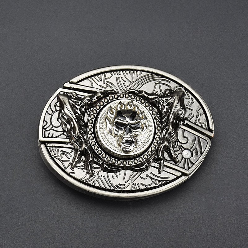 Fashion Punk Men's Creative Belt Buckle With Knife - Rotating Skull