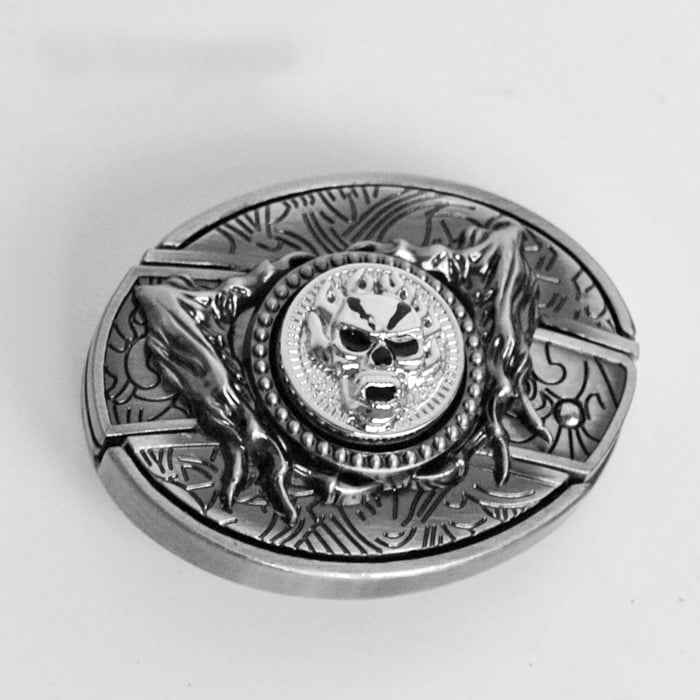 Fashion Punk Men's Creative Belt Buckle With Knife - Rotating Skull
