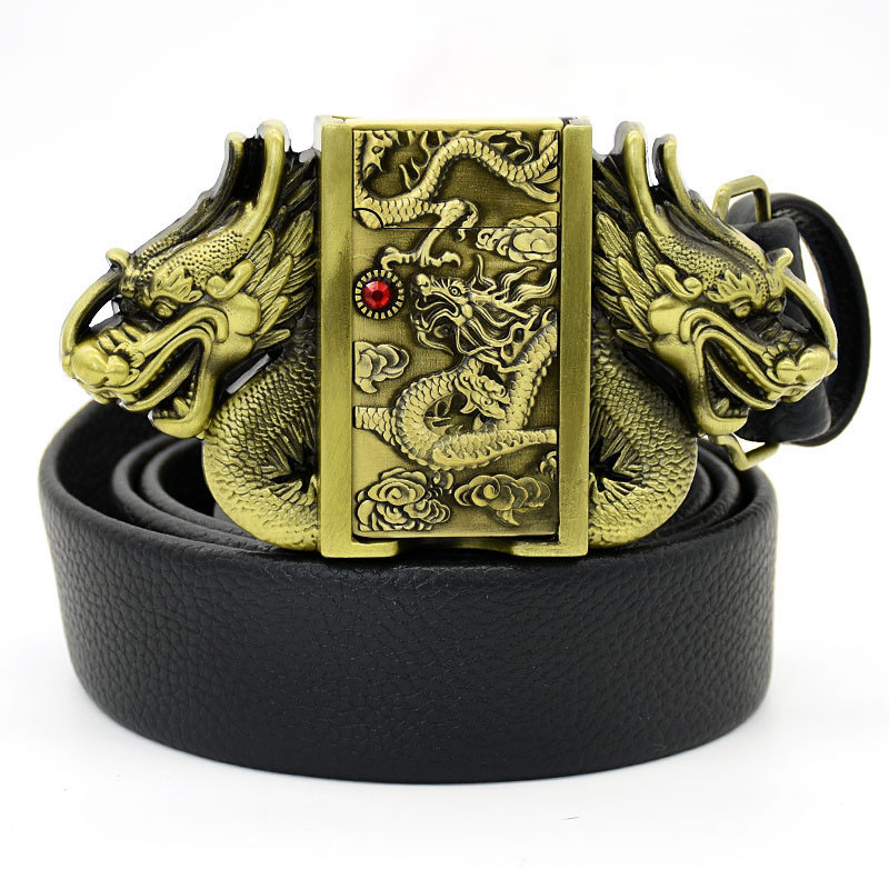 (🔥New Arrival) Fashion Punk Men's Genuine Leather Belt With Lighter - Dragon