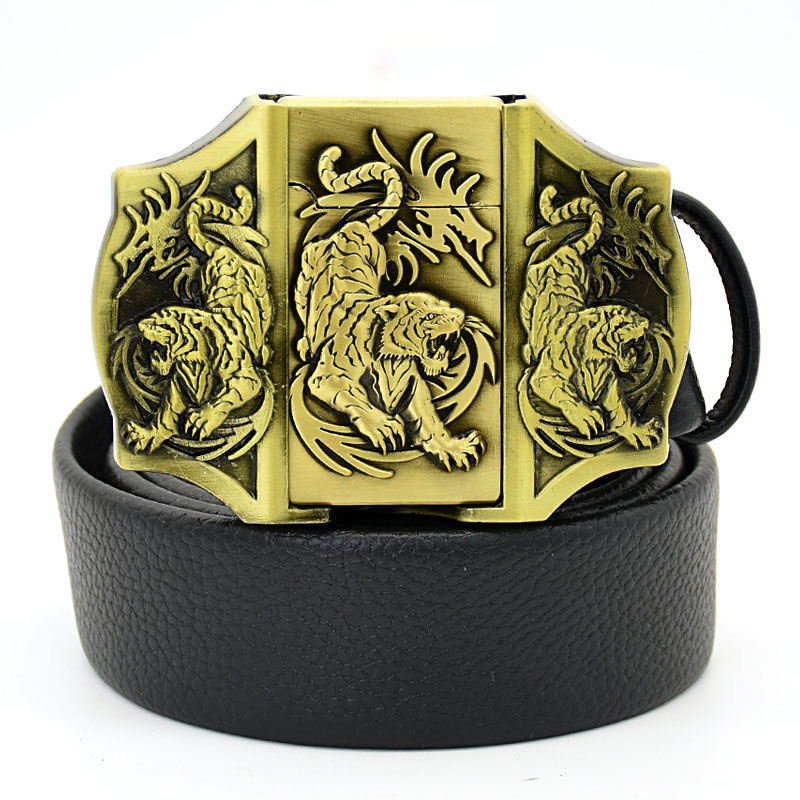 (🔥New Arrival) Fashion Punk Men's Genuine Leather Belt With Lighter - Tiger