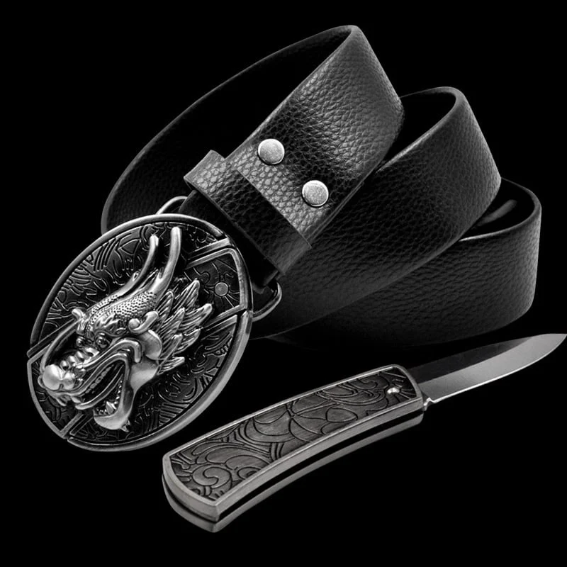 Fashion Punk Men's Genuine Leather Belt With Knife - Dragon Head 2