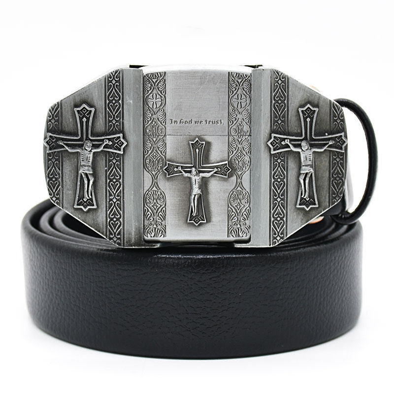 (🔥New Arrival) Fashion Punk Men's Genuine Leather Belt With Lighter - Cross