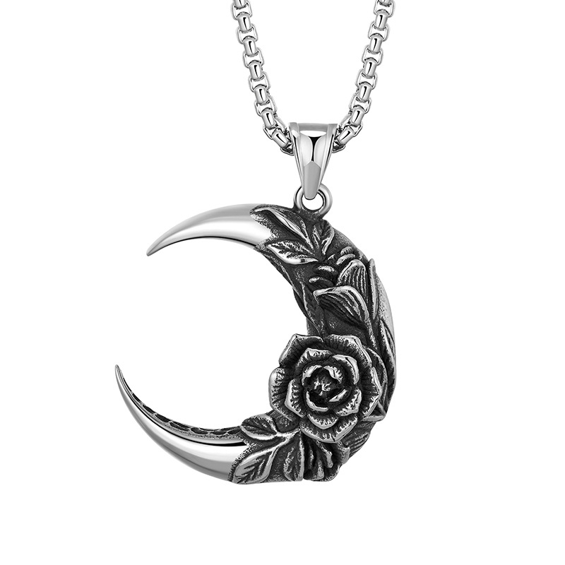 Fashion Punk Moon Rose Pendant Personalized Necklace