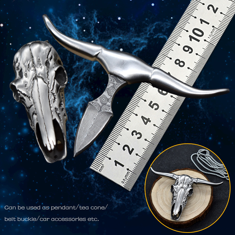 🔥LAST DAY 50% OFF🔥Damascus Dagger Longhorn Skull Push Knife