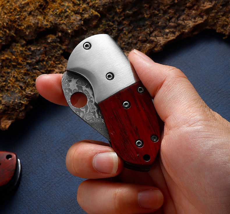 🔥LAST DAY 60% OFF🔥 Wood Handle Damascus Mini Folding Knife