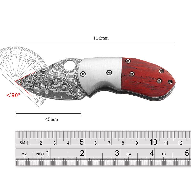 🔥LAST DAY 60% OFF🔥 Wood Handle Damascus Mini Folding Knife