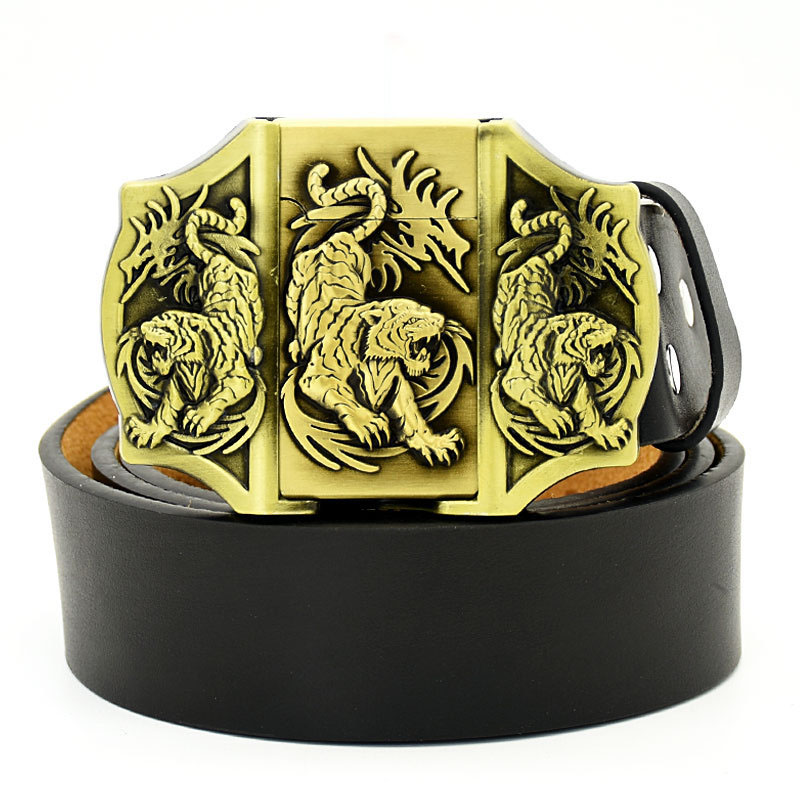 (🔥New Arrival) Fashion Punk Men's Genuine Leather Belt With Lighter - Tiger