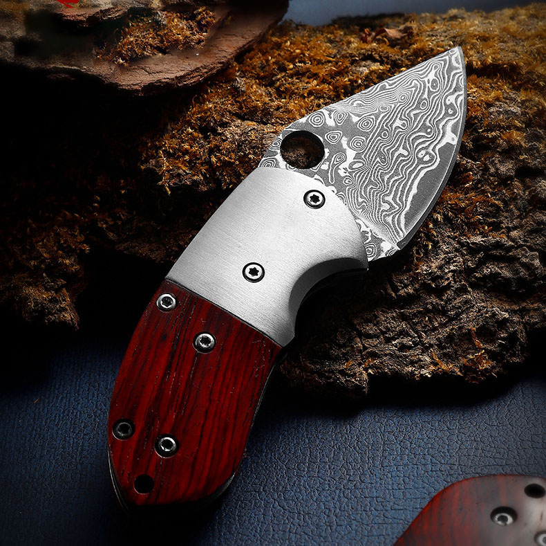 🔥LAST DAY 60% OFF🔥 Wood Handle Damascus Mini Folding Knife