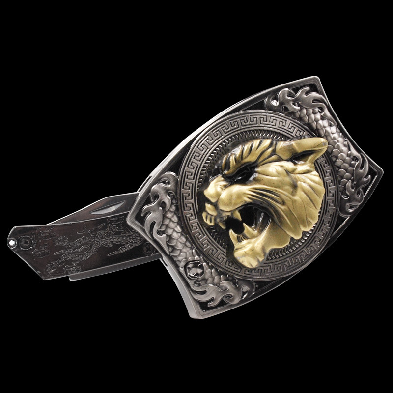 Western Fashion Genuine Leather Belt With Knife - Tiger